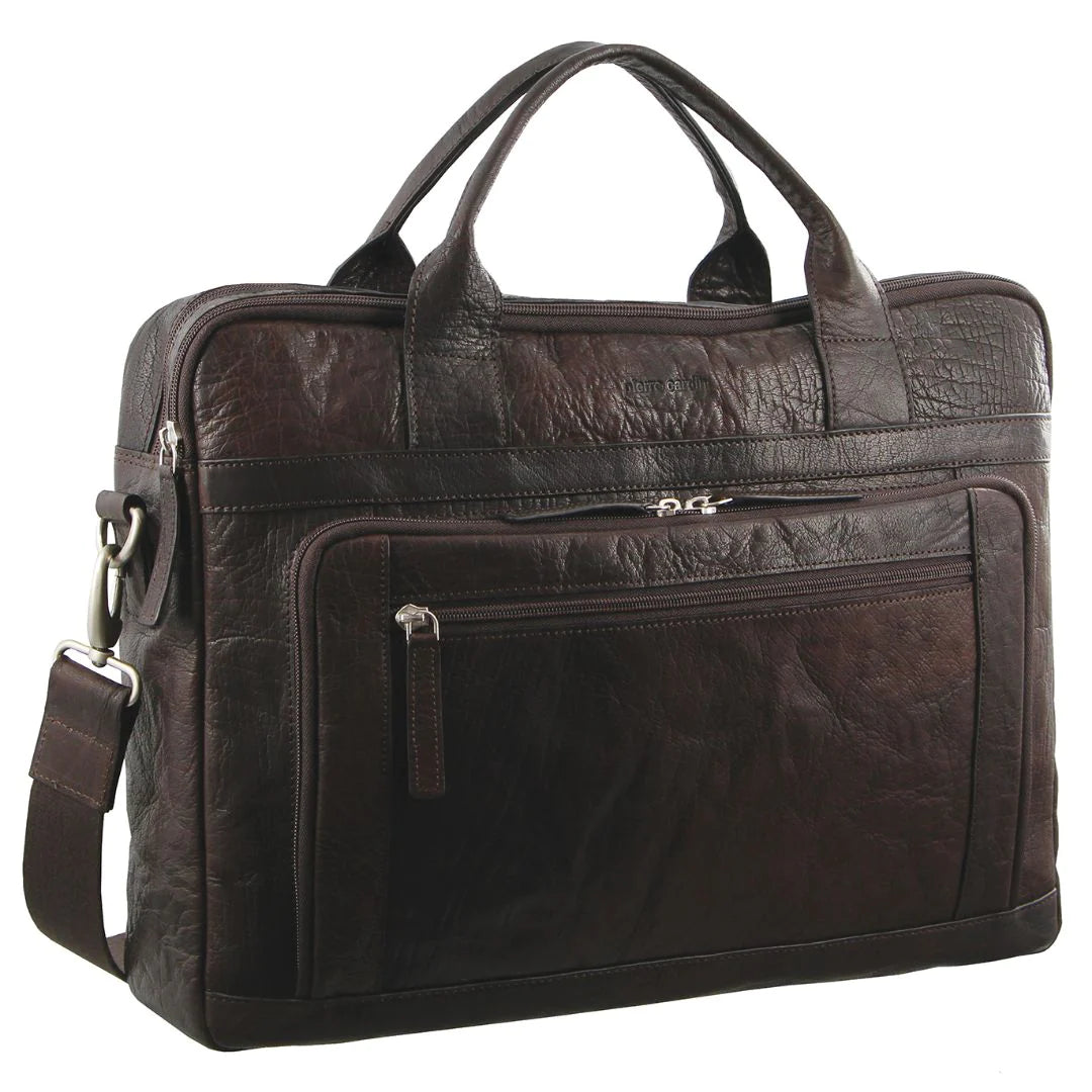 Pierre Cardin Rustic Leather Brown Computer Bag Tom Bridget Boutique