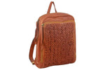 PIERRE CARDIN LADIES WOVEN LEATHER BACKPACK - COGNAC