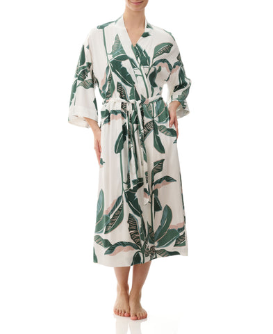 Romy Mid Length Wrap - Green Tropical Leaf