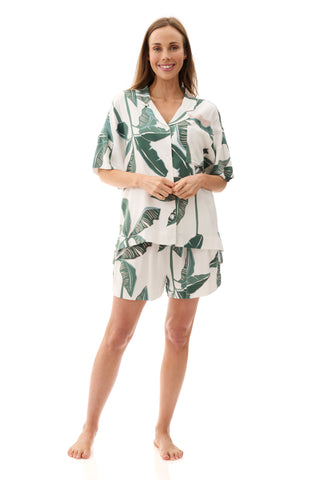 Romy Short Pyjamas - Green Tropical Leaf