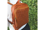 PIERRE CARDIN LADIES WOVEN LEATHER BACKPACK - COGNAC