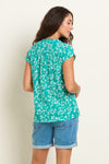 Notch Neck Bamboo Leaves T-Shirt