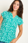 Notch Neck Bamboo Leaves T-Shirt