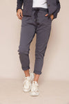 Diagonal Button Front Trackies - Stonewash Navy