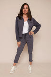 Diagonal Button Front Trackies - Stonewash Navy