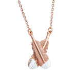 Crossed Huia Feather Necklace - Rose Gold