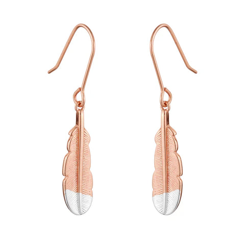 Huia Feather Pendant Earrings - Rose Gold