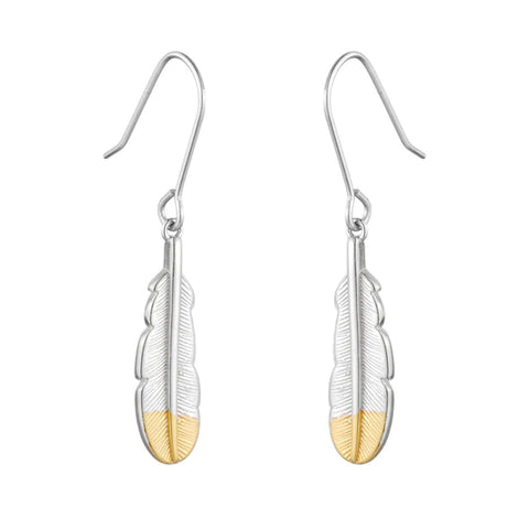 Huia Feather Pendant Earrings - Silver