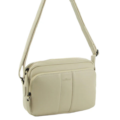 Milleni Leather Ladies Multi-Zip Cross-Body Bag - Cement