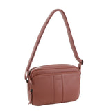 Milleni Leather Ladies Multi-Zip Cross-Body Bag - Rose