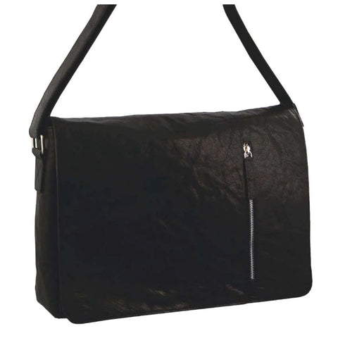 Pierre Cardin Rustic Leather Computer Bag -  Black