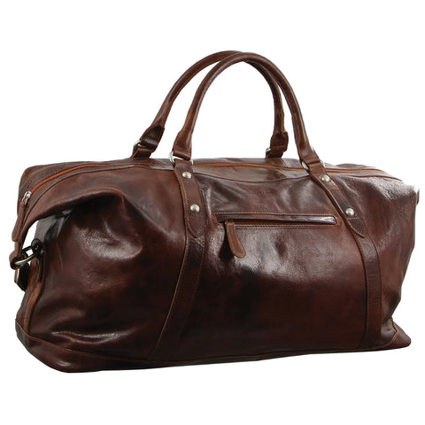 Pierre Cardin Rustic Leather Overnight Bag - Cognac