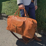 Pierre Cardin Rustic Leather Overnight Bag in Cognac