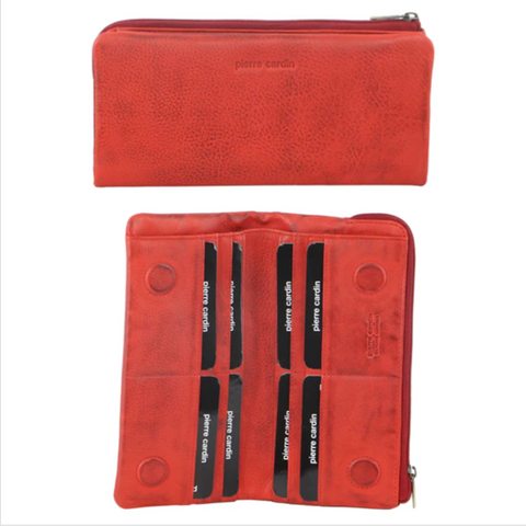 Pierre Cardin Rustic Leather Wallet - Red