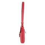 PIERRE CARDIN WOVEN LEATHER CROSS BODY BAG WITH FLAP - RED