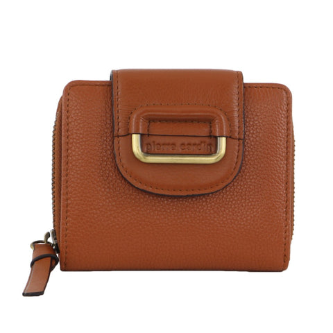 Pierre Cardin Ladies Leather Tab Bi-Fold Wallet in Cognac
