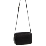 Ladies Leather Double Zip Cross Body Bag - Black