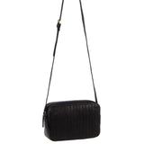 Ladies Leather Double Zip Cross Body Bag - Black