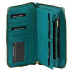 Women's Leather Zip Around Wallet with Wrist Strap - Turquoise