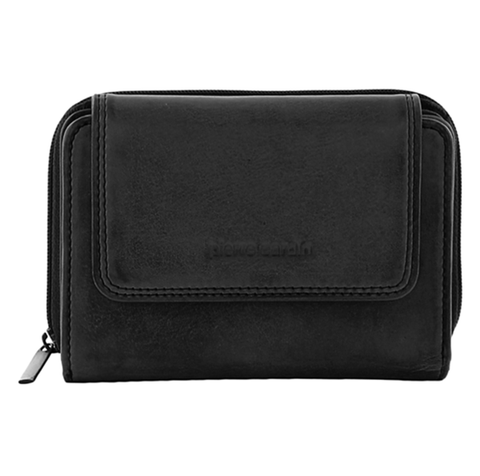 Compact Women's Bi-Fold Leather Wallet - Black