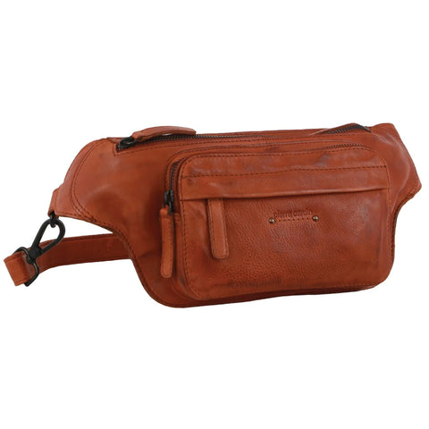 Pierre Cardin Rustic Leather Belt Bag - Cognac