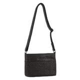 Pierre Cardin Leather Woven Embelished Cross Body Bag - Black