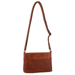 Pierre Cardin Leather Woven Embelished Cross Body Bag - Cognac