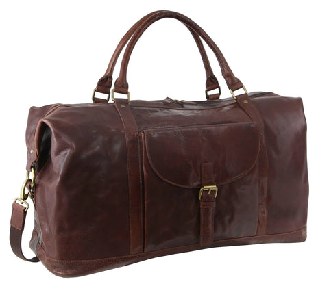 Pierre Cardin Rustic Leather Overnight Bag in Chestnut/Chocolate