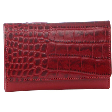 Pierre Cardin Tri-Fold Leather Wallet - Red Croc