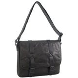 Pierre Cardin Crumple Leather Laptop Bag - Black