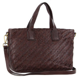 Pierre Cardin Woven Embossed Leather Tote - Burgundy