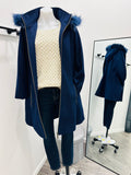 Sabena Wool Blend Coat with Hood - Dark Blue