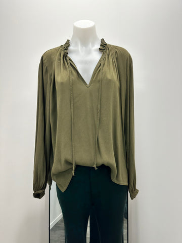 Suzy D Kyrie Blouse with Rouched Trim - Olive