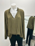 Suzy D Kyrie Blouse with Rouched Trim - Olive