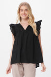 Suzy D Roma Cotton Frill Sleeve Top - Black