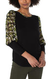 LIVERPOOL KNIT TO WOVEN LONG SLEEVE TOP - GREEN