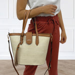 MILLENI VEGAN LEATHER TOTE BAG - BEIGE/BROWN