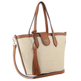 MILLENI VEGAN LEATHER TOTE BAG - BEIGE/BROWN