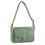 PIERRE CARDIN MEDIUM CROSS BODY BAG WITH WOVEN FRONT POCKET  - GREEN