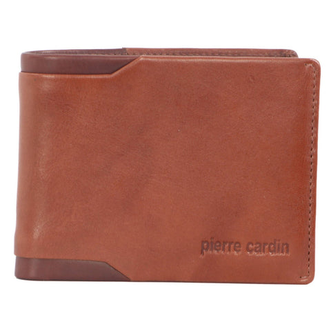 PIERRE CARDIN LEATHER BI-FOLD WALLET - COGNAC