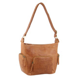 PIERRE CARDIN WOVEN EMBOSSED LEATHER HANDBAG - TAN