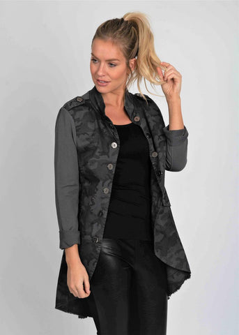 SUZY D PRINTED MILITARY JACKET - DARK GREY